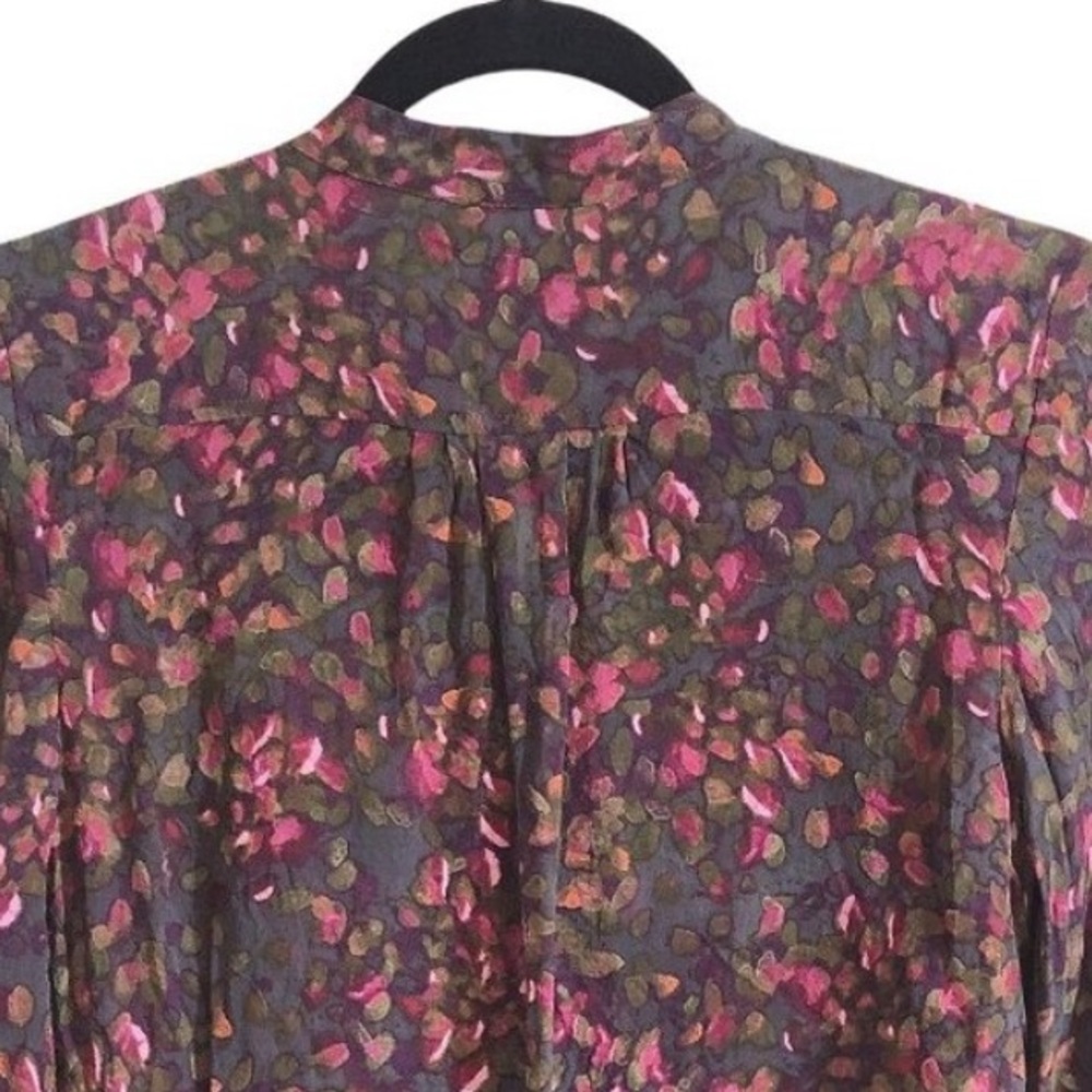 J. Crew Silk Floral Blouse Ruffle Placket Button Front Bayberry Flouncette 6 - Picture 9 of 11